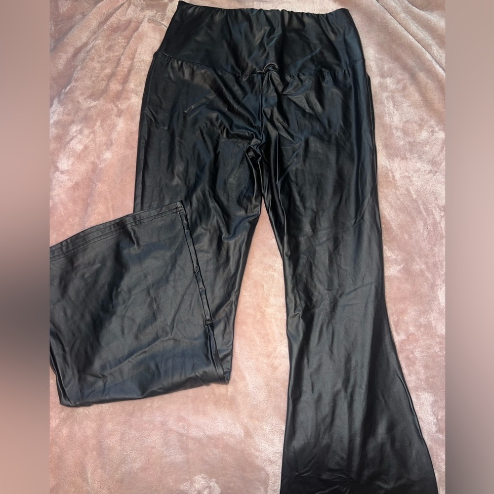 Leather bell bottom pants